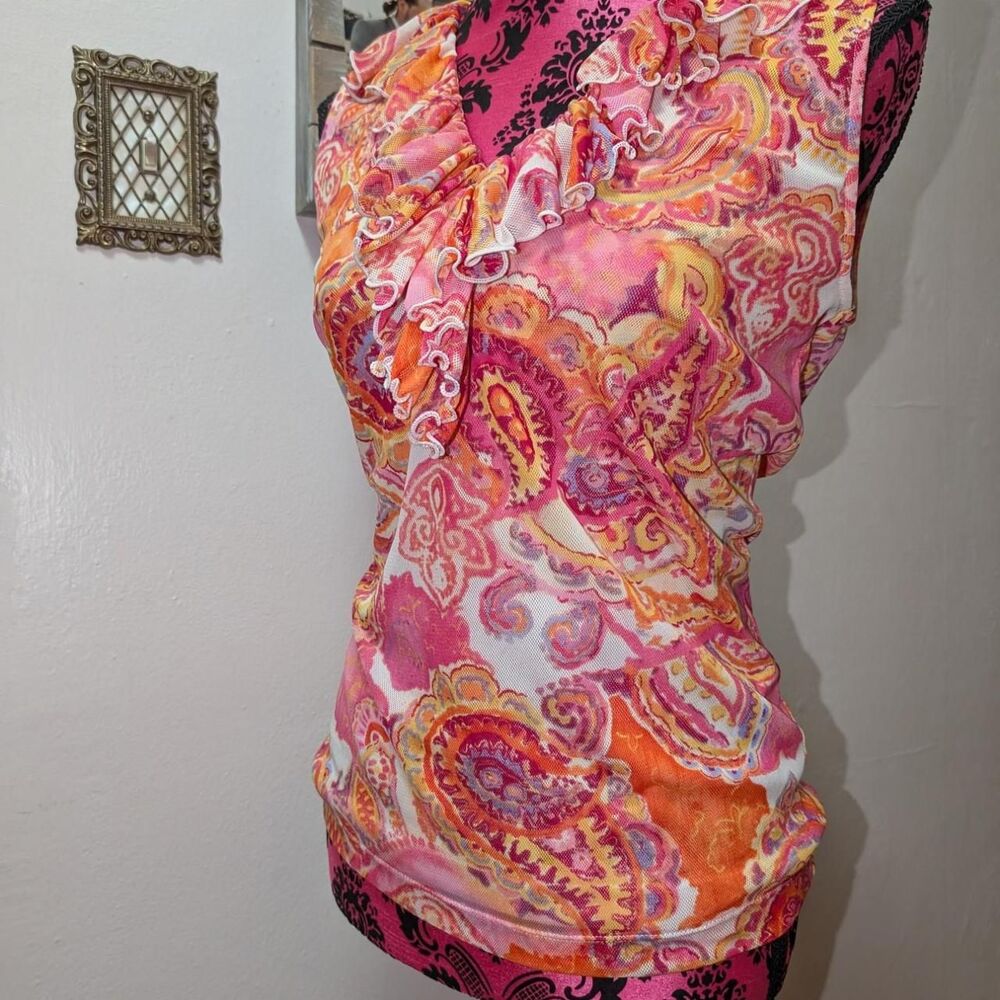 American living Women's Orange and Pink Paisley Blouse